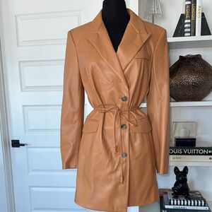 NWT Nanushka Camel Leather Blazer Dress Sz P